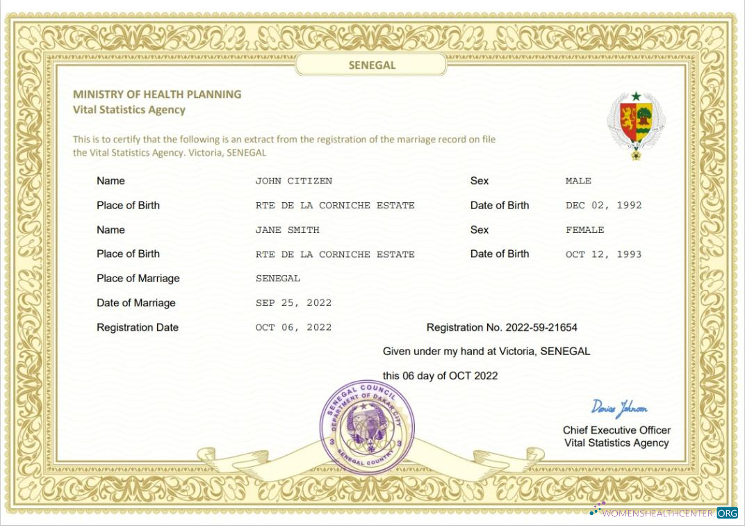 Download Senegal marriage certificate Word and PDF template Photoshop template